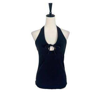 Y2K MODA INTERNATIONAL Black Halter Shelf Bra Top Womens Size Large Ditsy Grunge